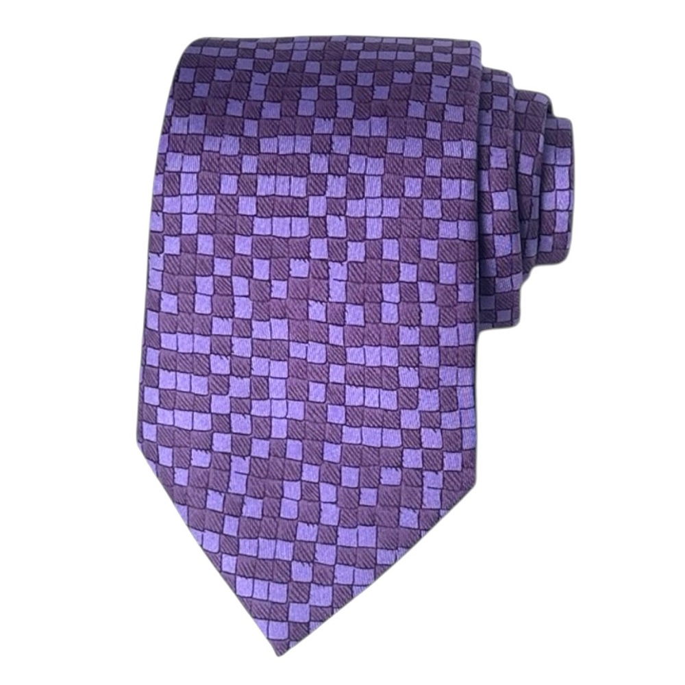 Hermès Paris 100% Silk Tie Purple Geometric Pattern Made in France Luxury